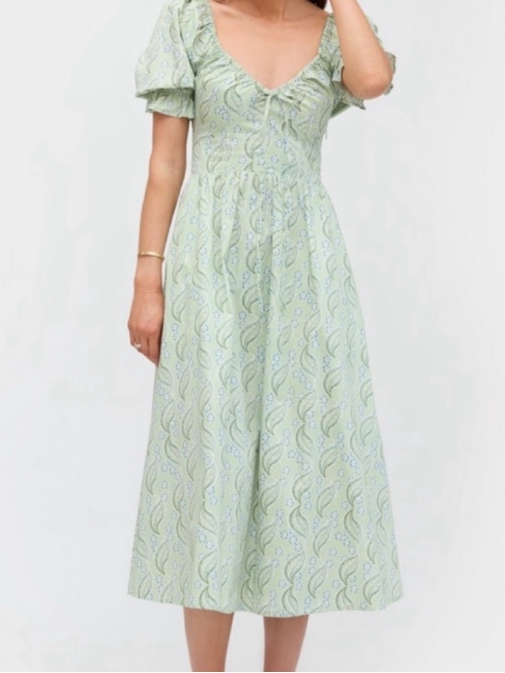 Hill House Mint Paisley Puff-Sleeve Midi Dress